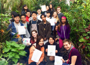 Members of the Youth Group in New England Botanic Garden at Tower Hill’s Orangerie.