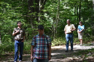 Visitors enjoying the trails in the woods