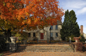 A fall view of the farmhouse at New England Botanic Garden at Tower Hill.