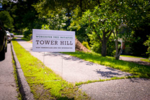 WTI sign placed beside a sidewalk.