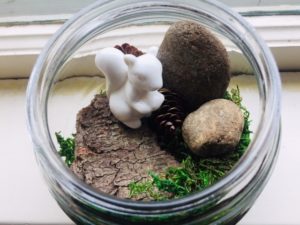 Terrarium filled with soil and succulents craft.