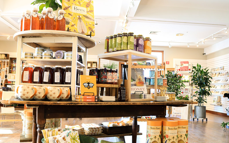 The bee section of the Garden Shop includes honey and a variety of other bee products.