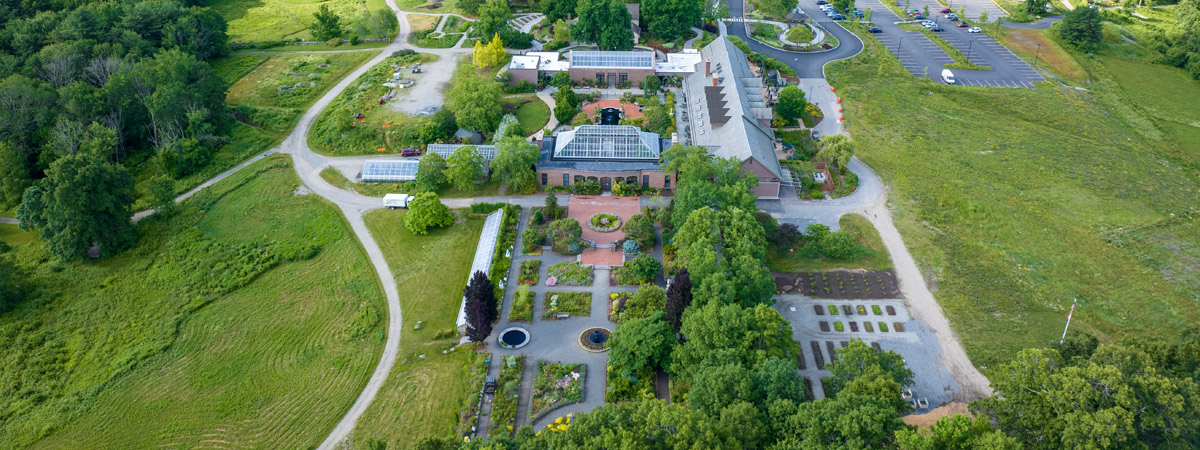 Drone shot of the gardens from above.