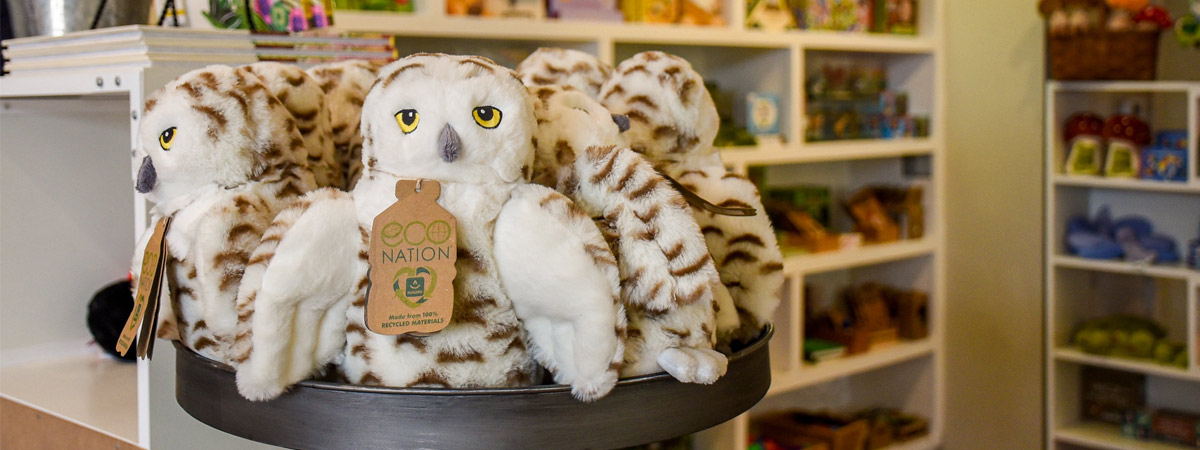 Stuffed owl toys in the Garden Shop.