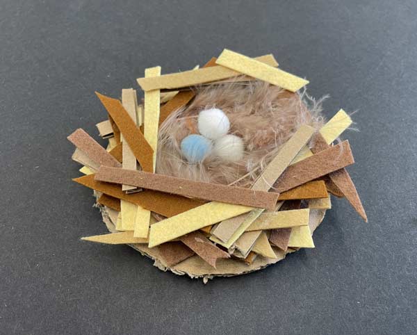 A children's activity showing how to make a birds nest