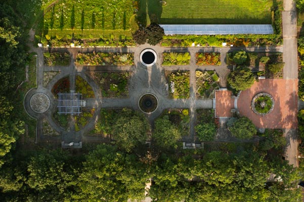 Birds eye view of the Garden of Inspiration during the summer.