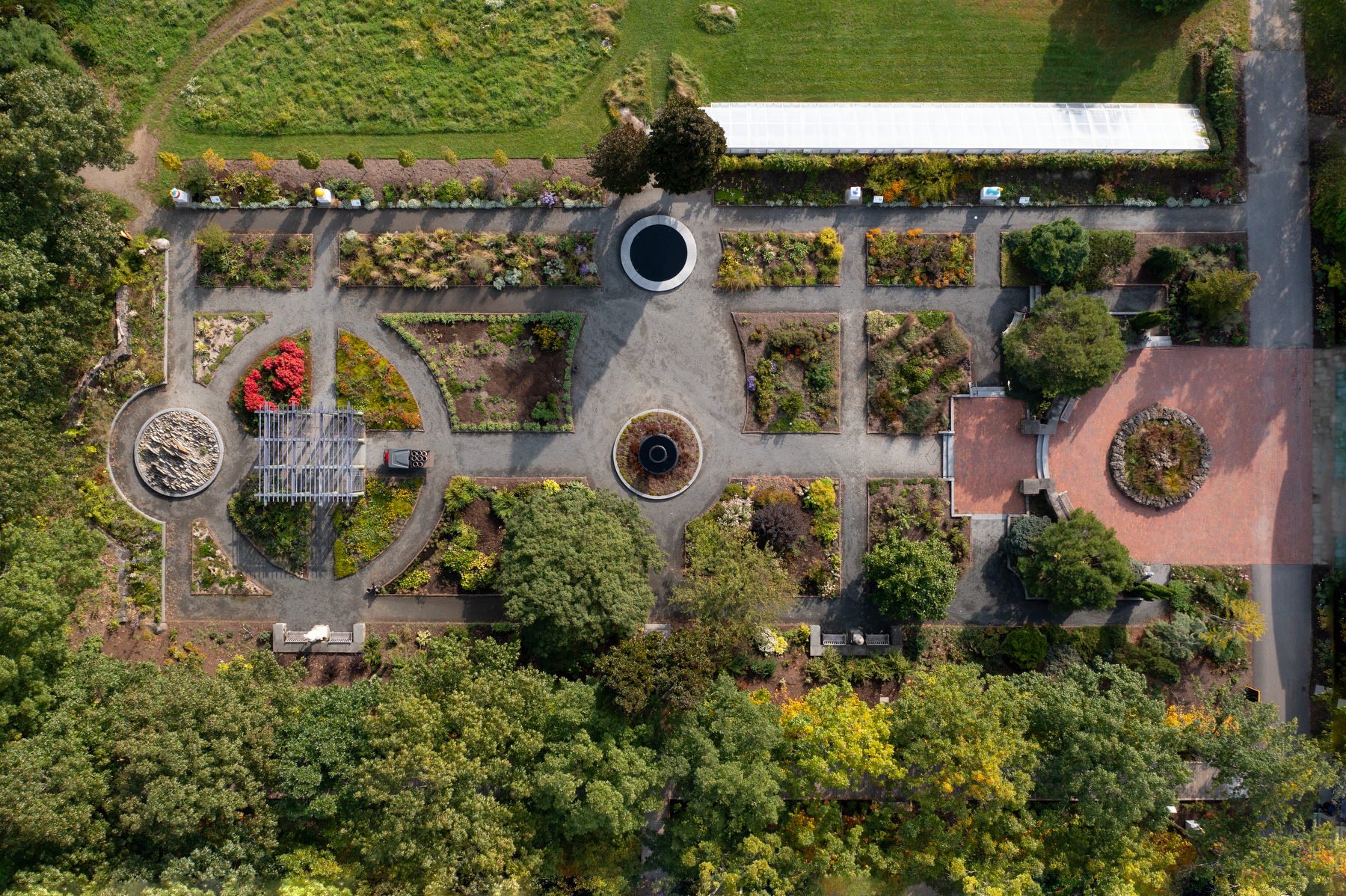 An aerial view of the Garden of Inspiration in early autumn
