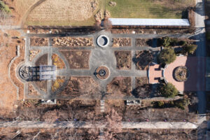 An aerial view of the Garden of Inspiration in mid winter