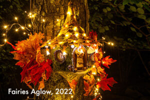 Fairy house illuminated at night