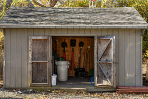 A clean shed in autumn ready for gardening work come spring