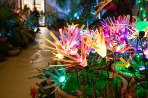 illuminated flowers made of plastic bottles