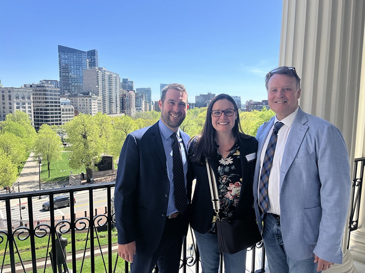 Representative Dan Donahue, CEO Grace Elton, and Senator Michael Moore (L to R) at the State House during Creative Sector Advocacy Day