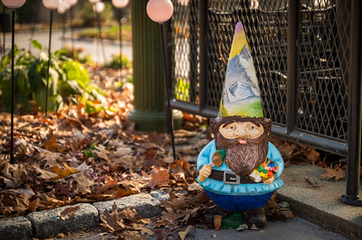 A decorated gnome during the fall at the Garden