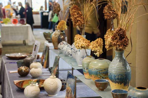 Ceramic vases displayed at American Crafts Fair at New England Botanic Garden