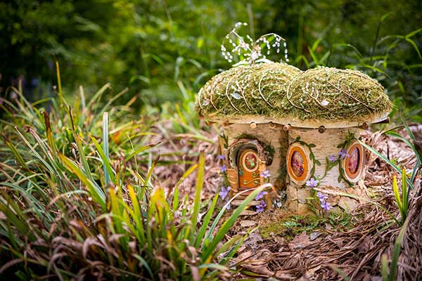 Domed fairy house made of natural forest materials