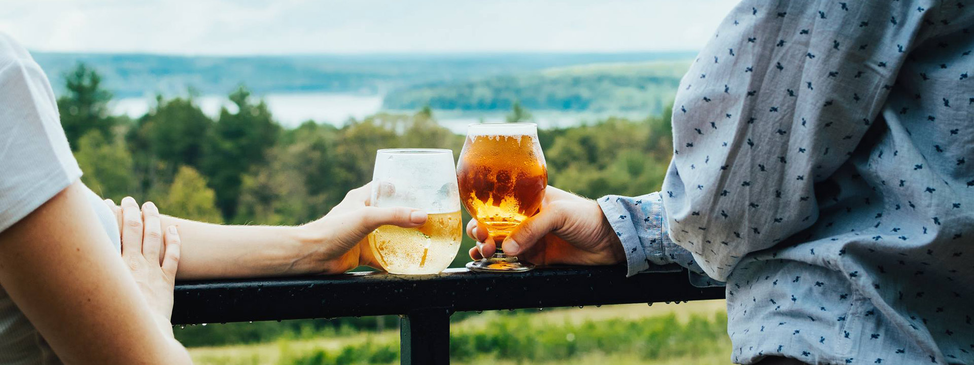 Beers in glass on the terrace deck of the Garden