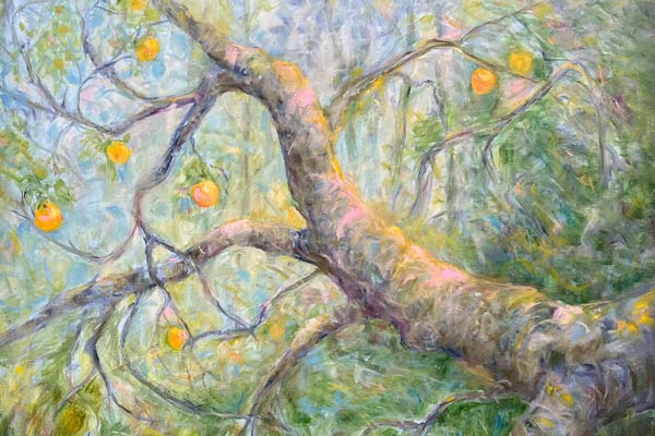 Golden apples on an ancient tree, Oil painting by Suzan Osborn