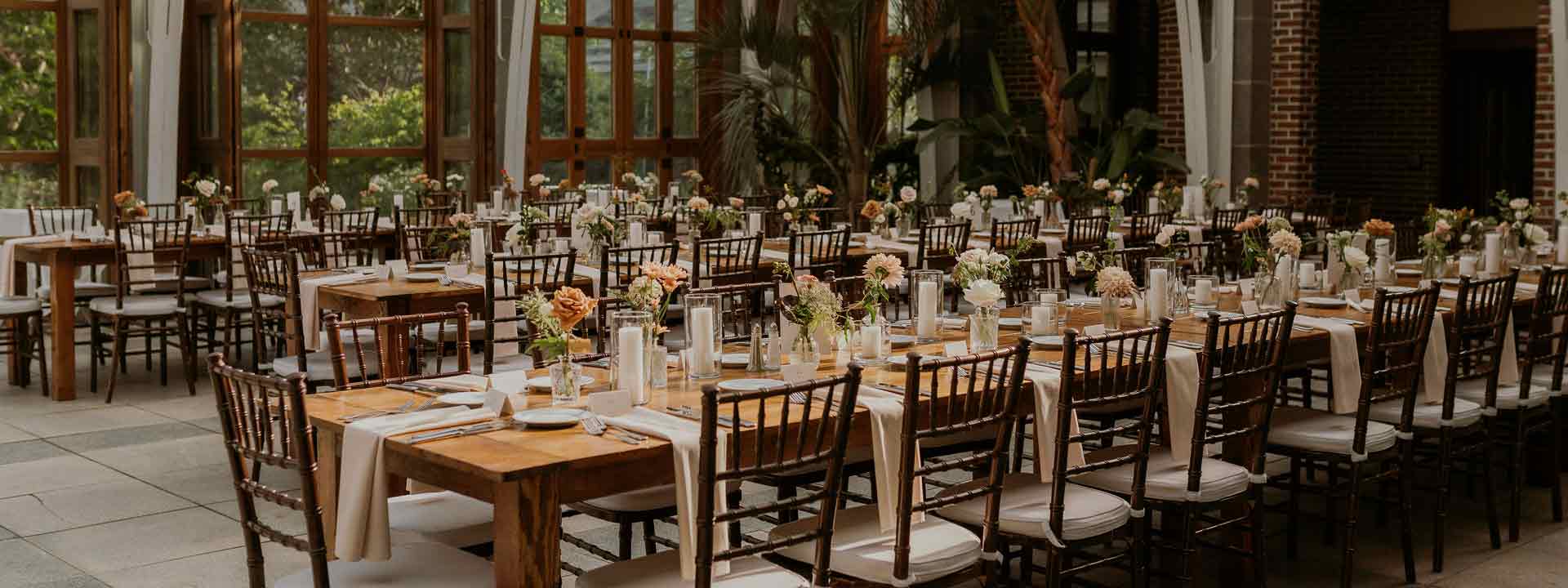 Wedding table set up in the Orangerie conservatory