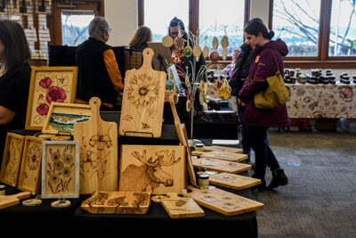 Custom wood home trinkets sold at the Holiday Marketplace